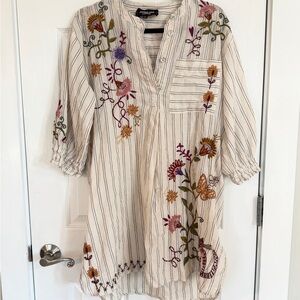 JOHNNY WAS TONI SMOCKED CUFF TUNIC